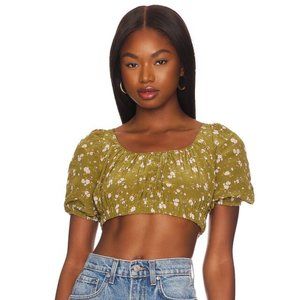 Revolve crop top, xl, green olive/floral, adjustable
